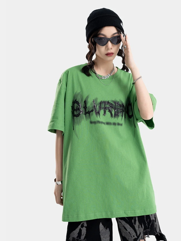 

2022 New Summer T Shirts Letter Print Casual Loose O Neck Tops Short Sleeve Punk Gothic Oversized Fashion Streetwear Camisetas