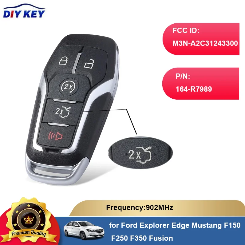 

DIYKEY for Ford Explorer Edge Mustang F150 F250 F350 Fusion Smart Remote Key Fob 902Mhz 49 FCC: M3N-A2C31243300, P/N: 164-R7989