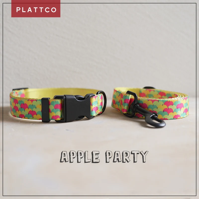 

PLATTCO cute fruit APPLE PARTY dog collar leash set nylon printed for small medium large pet pitbull 5 sizes PDC326