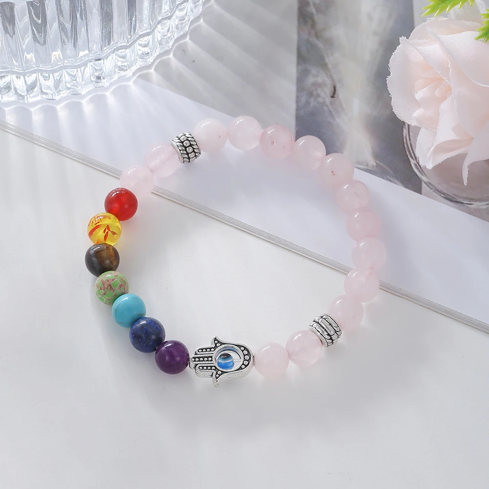 Естественный камень Тигровый глаз Рука Фатимы оберег-браслет черного лавового камня с злым молитвенным бусом для мужчин и женщин pulsera on.