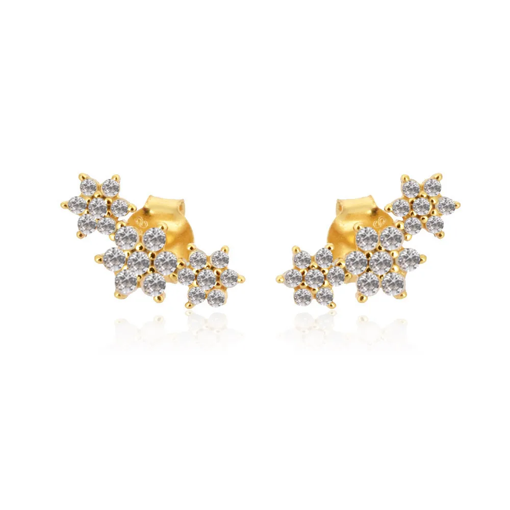 

Small diamond three-flowered white stone studded earrings Ear collar European and American creative ear bone nails