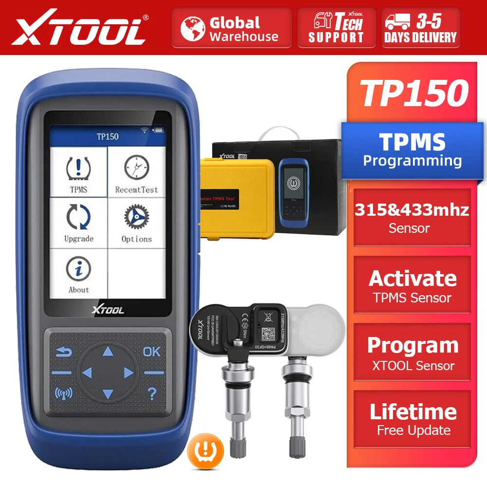 2023 XTOOL TP150 Инструмент для программирования TPMS для датчиков 315 МГц и 433 МГц Инструмент для сброса давления в шинах Активация / программирование датчика TPMS Relearn Tool Срок службы Бесплатное обновление