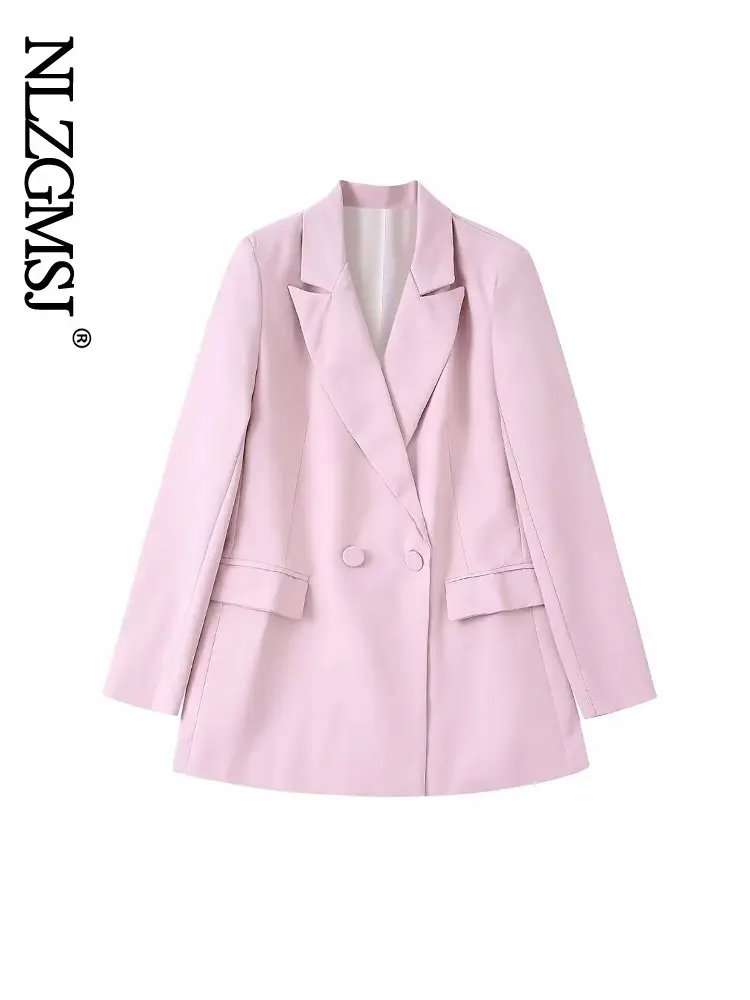 

Nlzgmsj Women Chic Office Lady Double Breasted Blazer Vintage Coat Fashion Notched Collar Long Sleeve Ladies Outerwear Tops