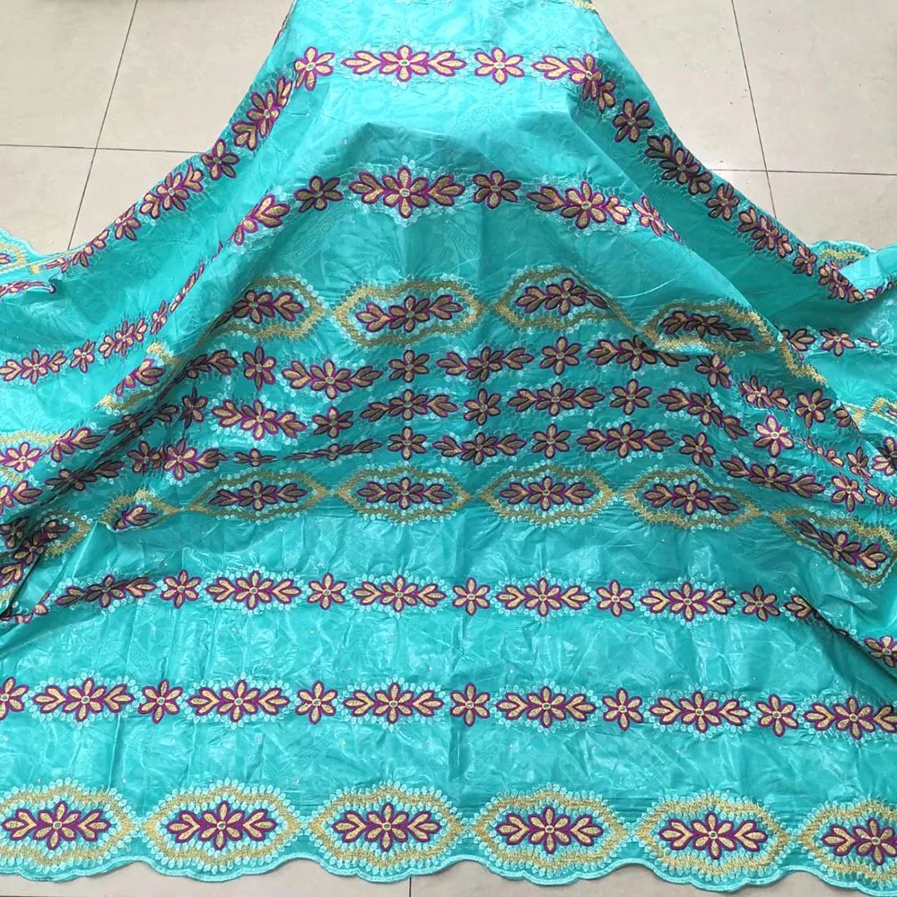 

2022 Newest African Bazin Riche Lace Fabric Green Embroidery Lace High Quality African Lace Fabric For Dress 5 Yards