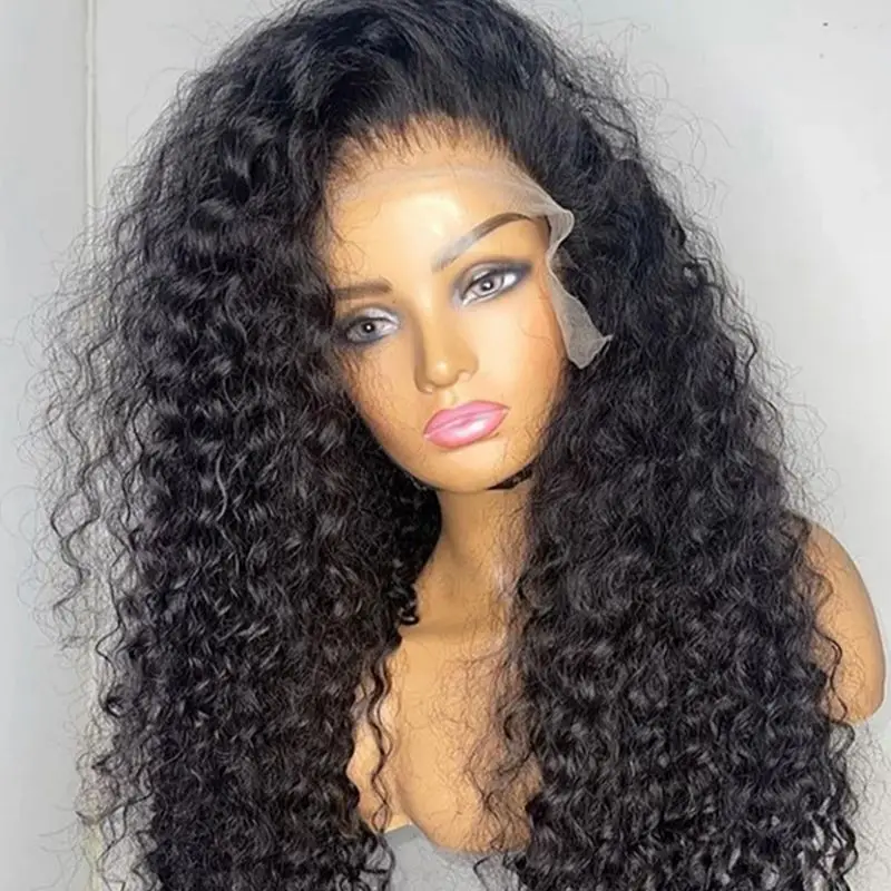 

180%Density 26Inch Kinky Curly Glueless Lace Front Wig For Black Women Natural Black Soft With Baby Hair Pre Plucked Daily Wigs