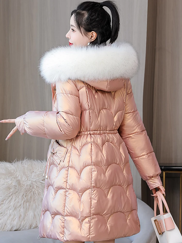 Winter Parkas Jackets Women 2022 Thicken Warm Fur Collar Hooded Down Cotton Coats Female Casual Loose Long Padded Parkas Coat