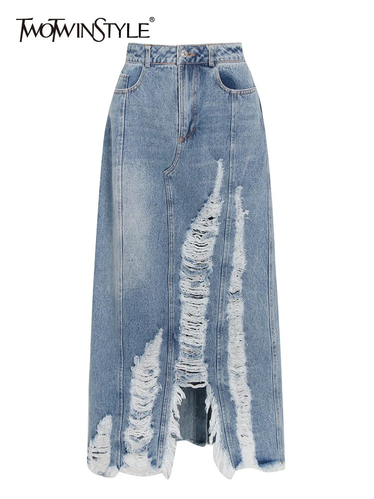 

TWOTWINSTYLE Streetwear Skirt For Women High Waist Patchwork Asymmetrical Slim Skirts Female Summer Clothing Fashion 2022 New