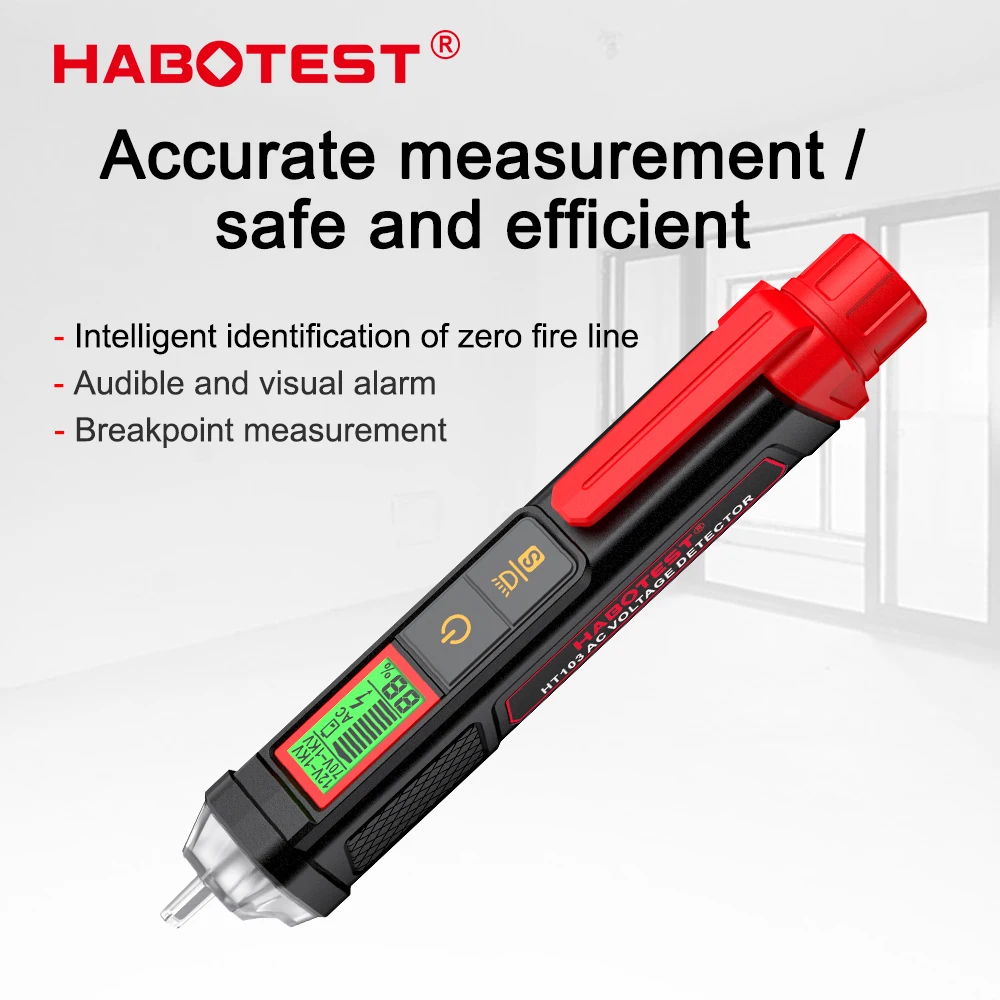 Фото HABOTEST HT103 Бесконтактный детектор напряжения Высокоточная идентификация живого/нейтрального провода 12-1000 В с фонариком Обнаружение переменного тока №2