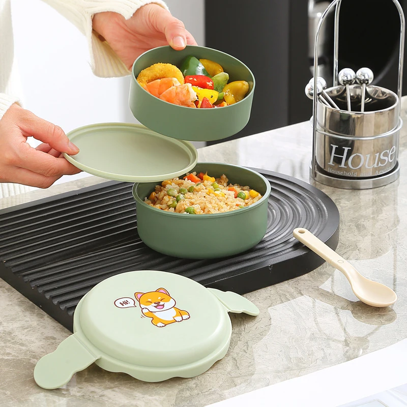 Бытовая коробка для завтрака с милыми животными двухслойная круглая