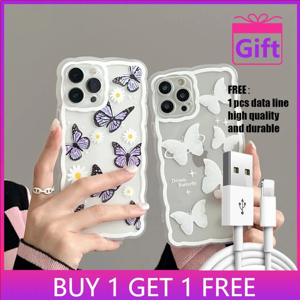 

iPhone Case Silicone Soft Clear Case Non-Slip Shockproof Full Coverage Purple Butterfly For iPhone 11/12/13 Pro Max 7/8Plus x/xs