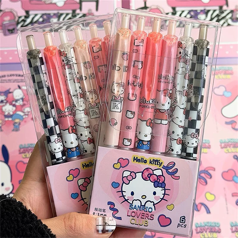 

6Pcs/Set Kawaii Sanrios Kuromi Hello Kitty 0.5mm Gel Pens Set Cute Black Pen Cartoon School Student Stationery Supplies Gift