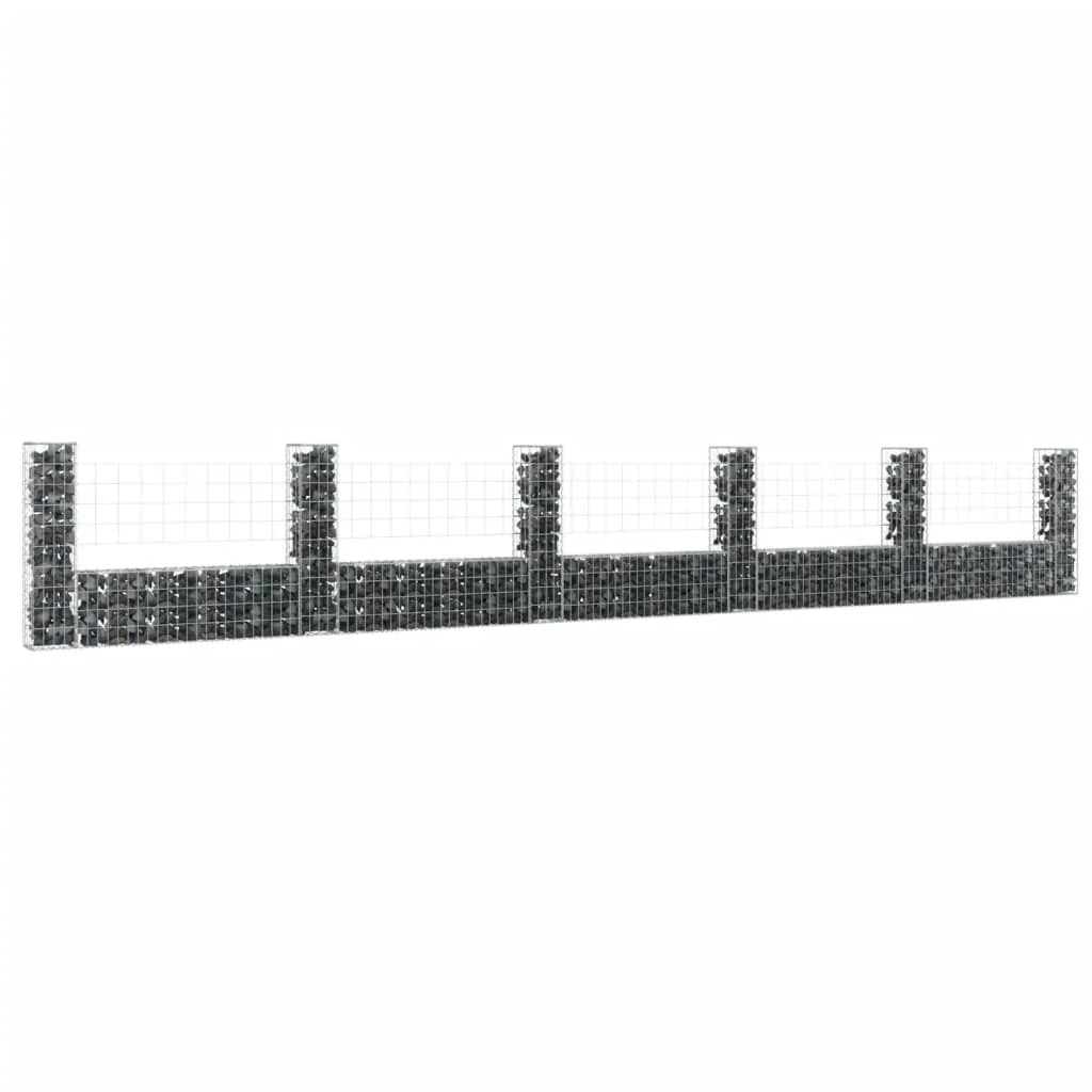 

U-shape Gabion Basket with 6 Posts, Iron Outdoor Privacy Screen, Garden Decoration 620x20x100 cm