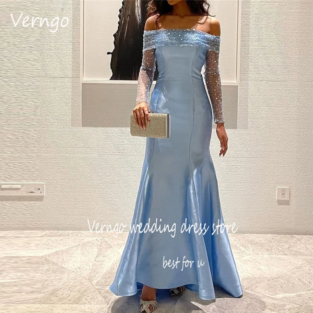 

Женское вечернее платье-Русалка Verngo, синее платье с открытыми плечами, официальное платье для выпускного вечера в стиле Саудовской Аравии, модель 2023