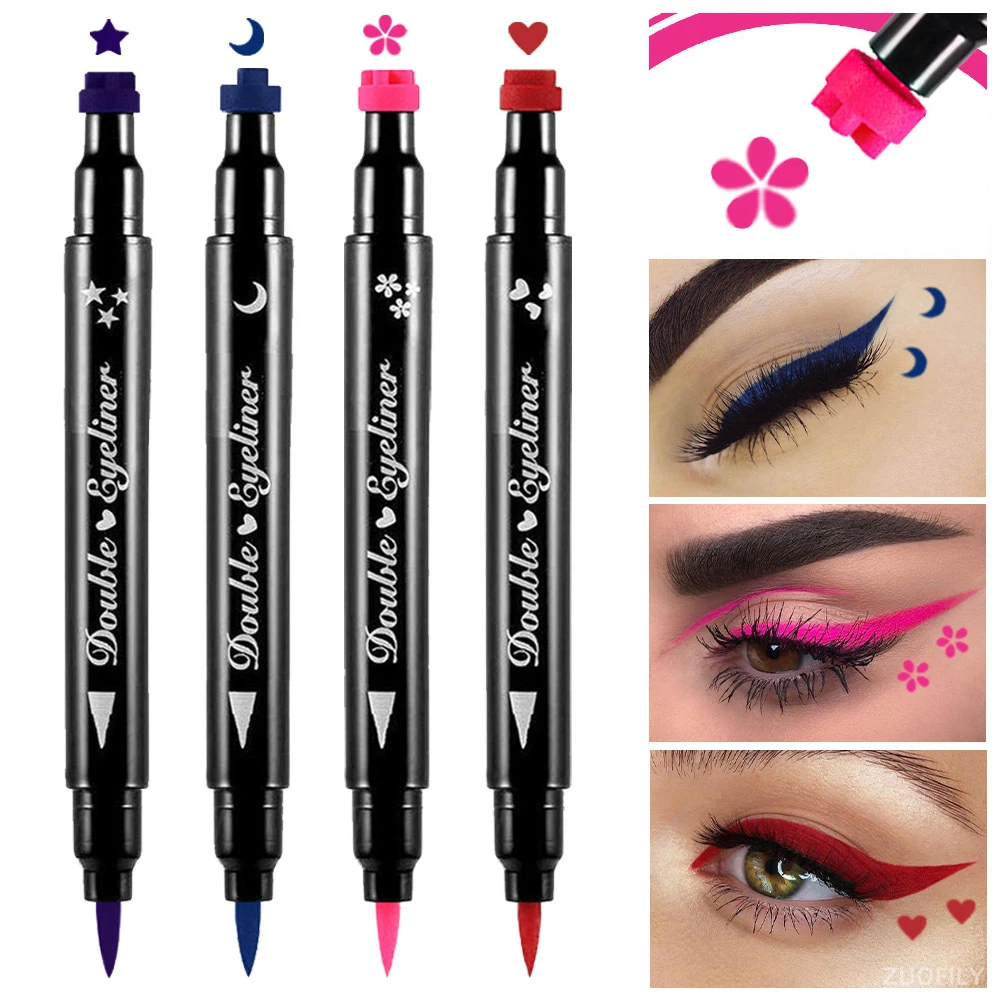 

4pc/set Eyeliner Stamp Double Head Moon Star Heart Flower Liquid Eyeliner Pen Red Black Eye Liner Pencil Quick Dry Eye Makeup