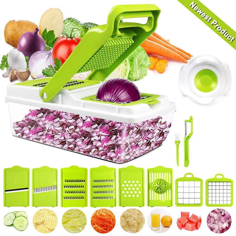 

14PCS Food Chopper Vegetable Dicer Mandoline Slicer Kitchen Vegetable Chopper and Shredder with Container Vegetable Chopper