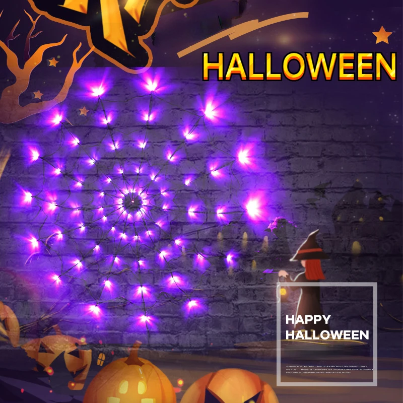 2022 New LED Spider Web Light Halloween Decoration Ghost Festival Props Layout Atmosphere Light Remote Control Spider Web Light