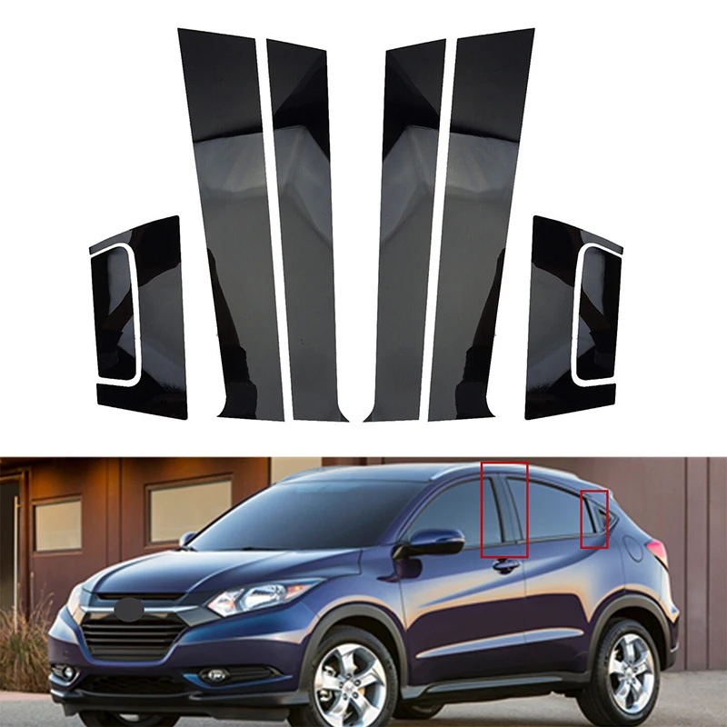 

Glossy Black Car Door Window Pillar Posts Trim Cover Kits Decoration For Honda HRV 2015 2017 2018 2019-2021 Auto Styling
