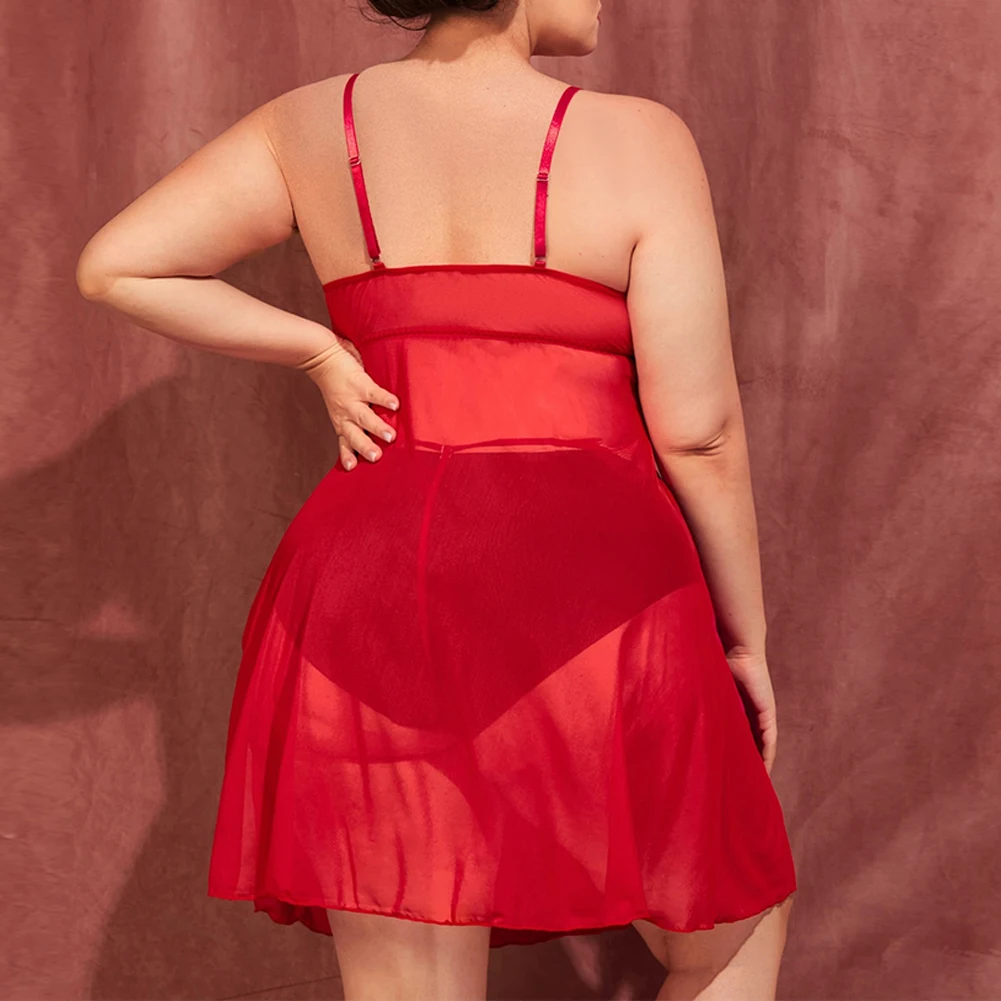 

Кружевное Ночное Платье 4XL, женское нижнее белье большого размера, прозрачная ночная рубашка, трусы, комплект из 2 предметов, пижама, сексуал...