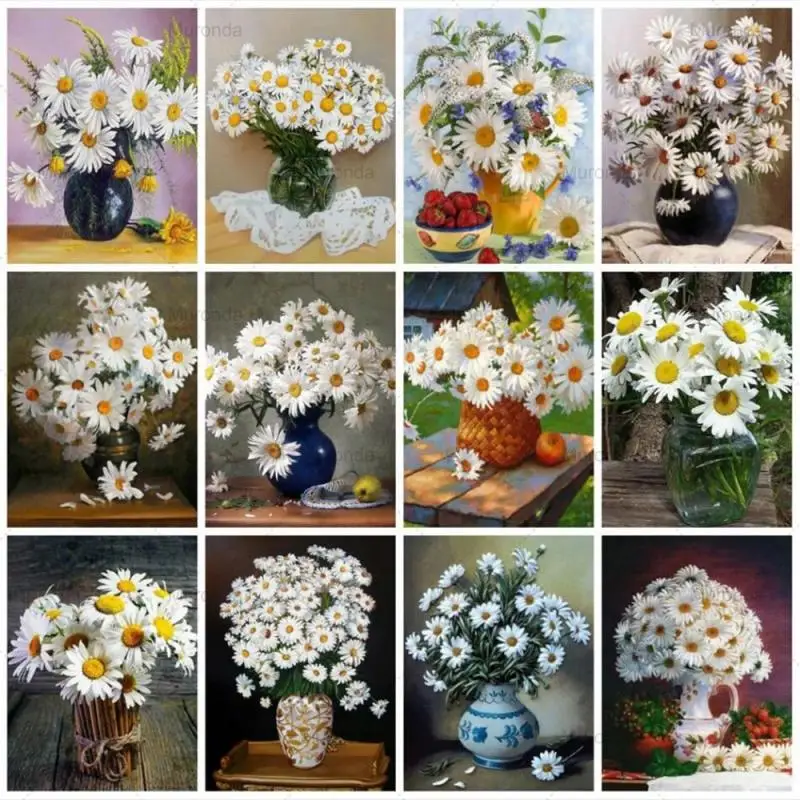 

5D DIY Daisy Diamond Painting Flower Vase Diamond Embroidery Mosaic Full Drill Cross Stitch Pastoral Style Home Decoration Gift