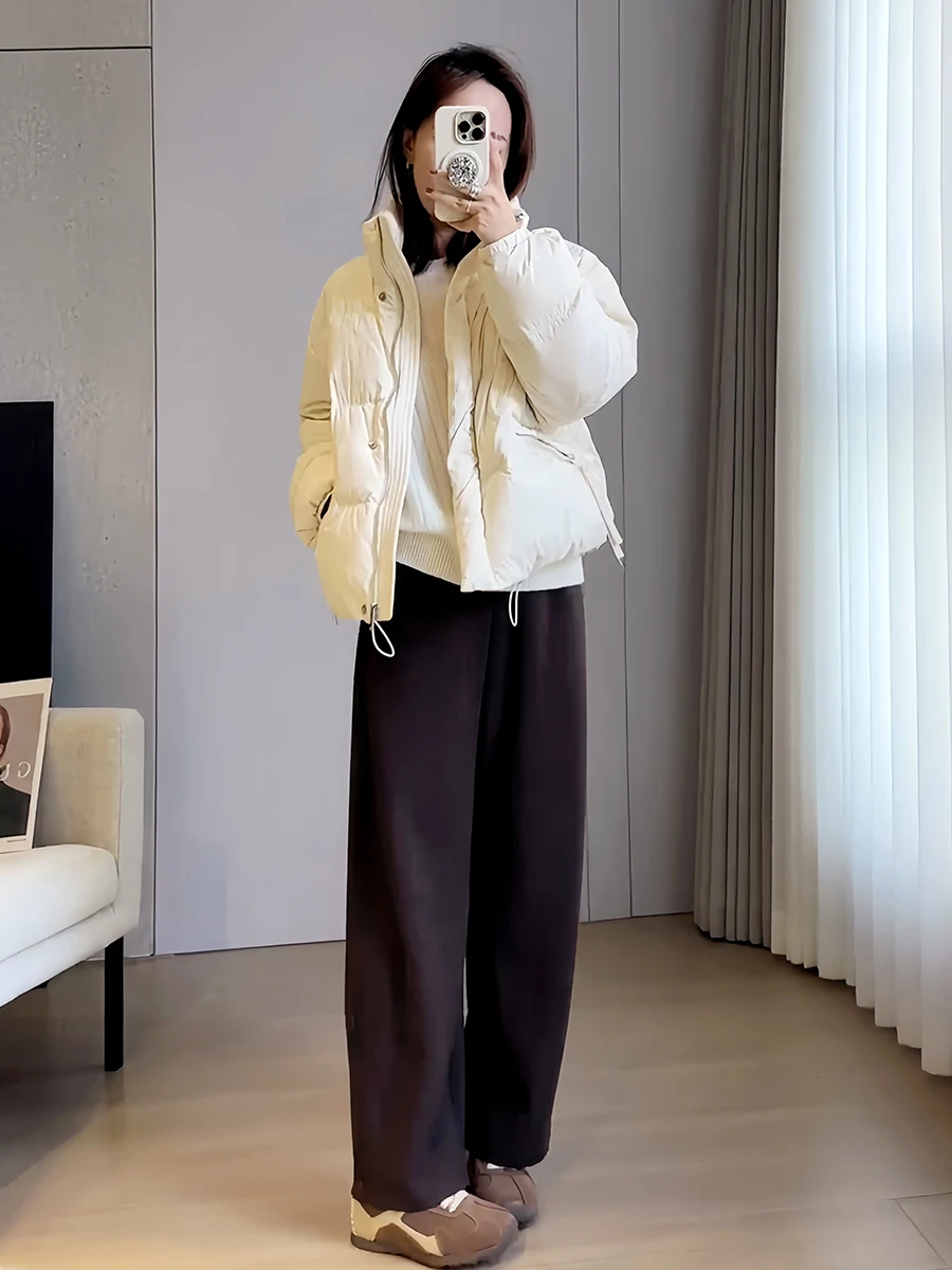 Маленький короткий пуховик с воротником-стойкой женская зима 2023 новинка