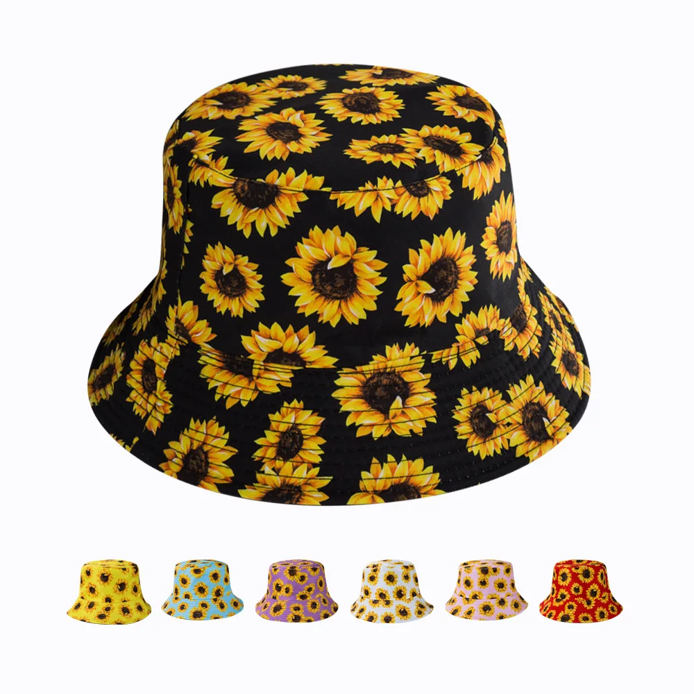 

2022 New Sunflower Bucket Hats Women Personality Fashion Sunscreen Sunshade Double-sided Wearable Men's Caps Panama Hat