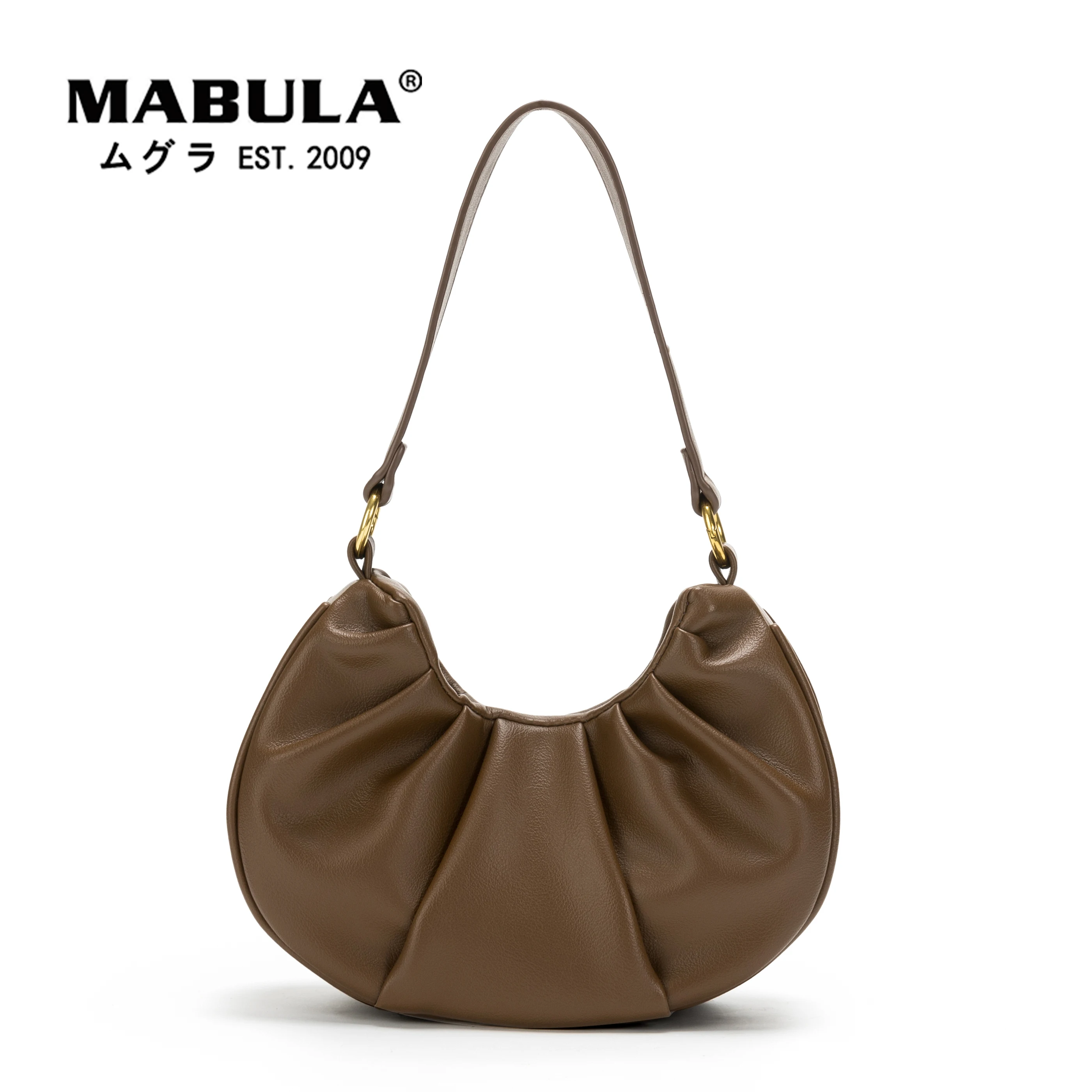 

MABULA Brand Small Classic Hobo Bag for Women Ruched Leather Underarm Shoulder Handbag 2022 Half Moon Dumpling Crossbody Purse