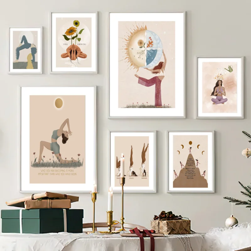 Бохо йога женщины медитация рейки цветок настенное Искусство Холст Живопись