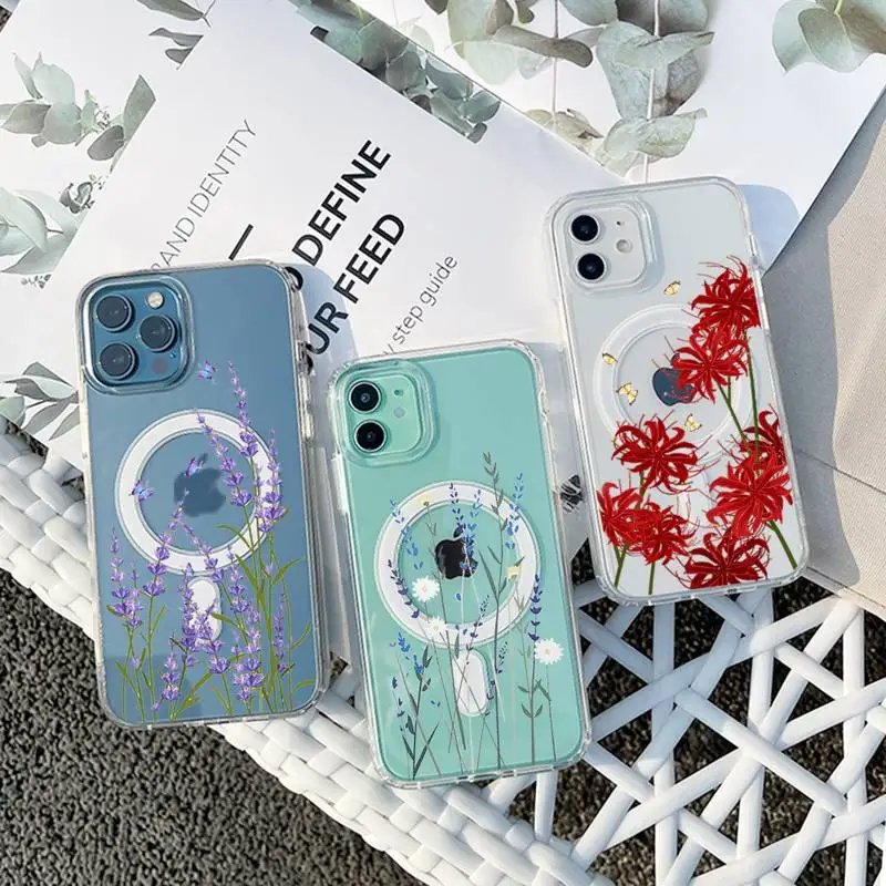 

Manzhu Shahua Phone Case For iPhone 13 12 11 Mini Pro Max transparent Super Magnetic MagSafe Cover