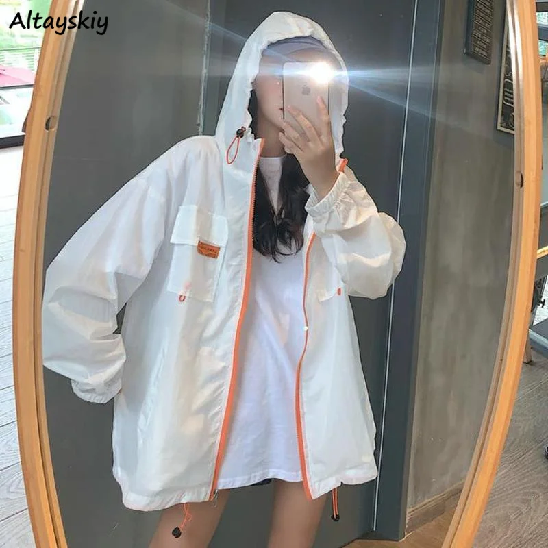 

Women Basic Jackets Hooded Zipper Sun-proof Hot Sale Unisex Couple Korean Style Fashion Outwear Teenagers Summer Females Popular