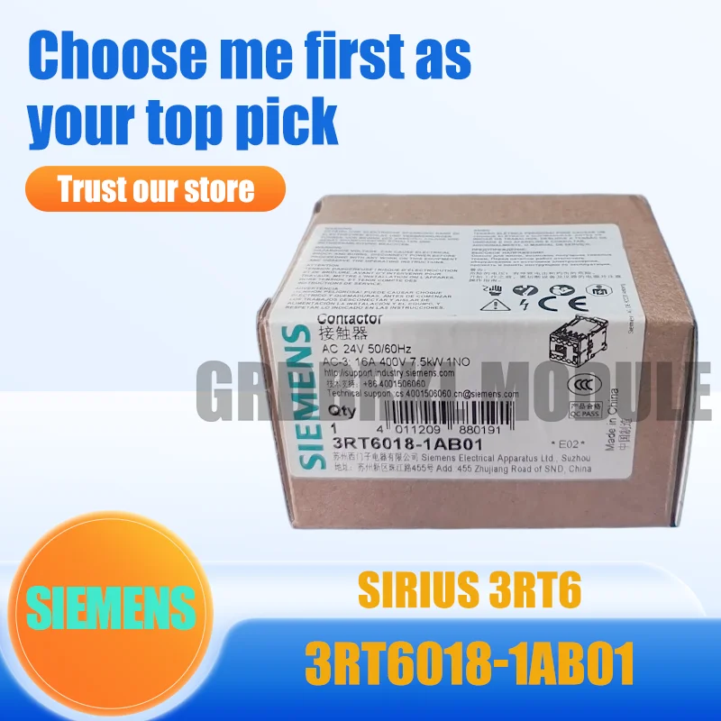 Фото Новый оригинальный контактор SIEMENS 3RT6018-1AB01 AC 24 В 50/60 Гц AC3 7.5 кВт №1
