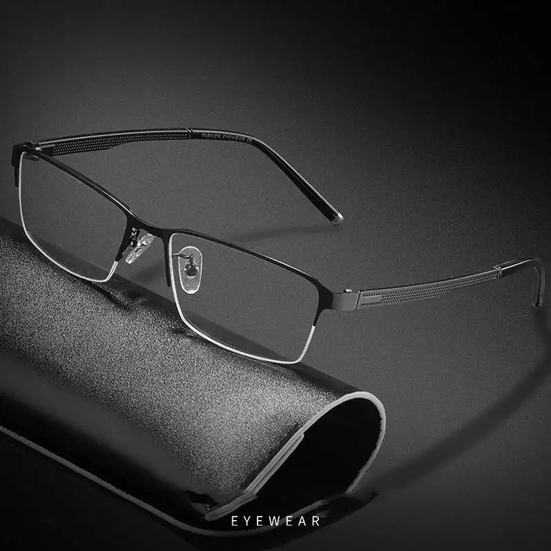 

ELECCION Business Men Glasses Frame Optical Semi Rim Square Alloy Clear Eye Lens Male Myopia Prescription Spectacle Lunette