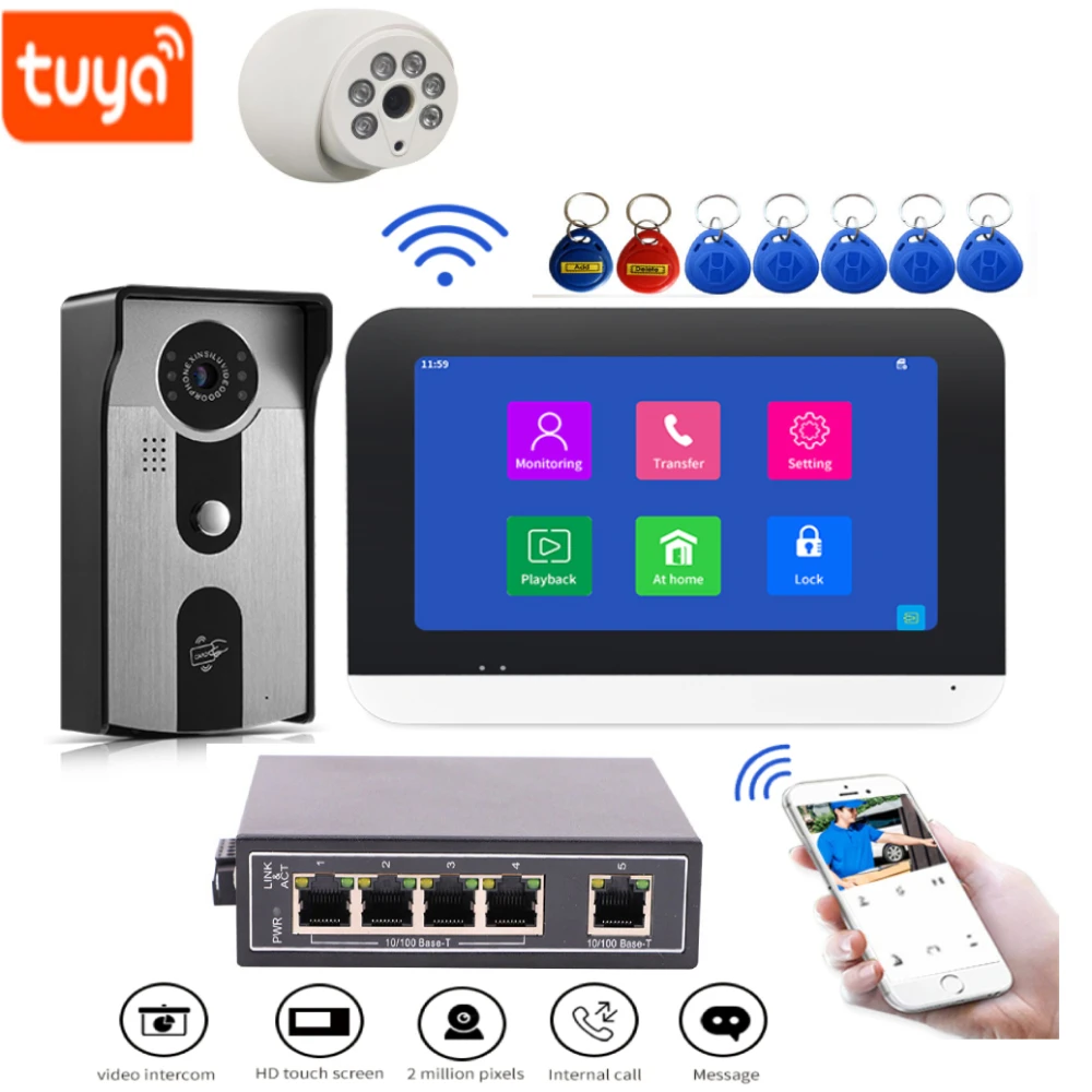 

1080P 7 Inch WiFi Video Intercom TUYA Smart Home APP Wireless Video Door Phone RFID Access Control System for Villa Apartment