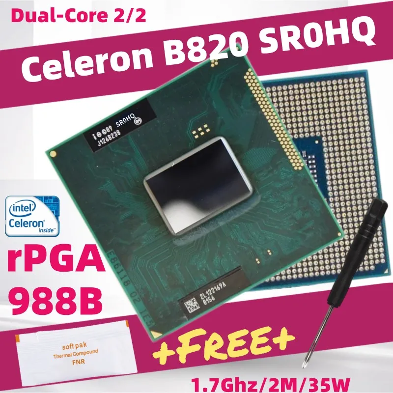 

Процессор Celeron B820 B800 B815 SR0HQ B830 SR0HR, двухъядерный процессор для ноутбука, разъем G2 PGA988B HM65 HM67 QM67