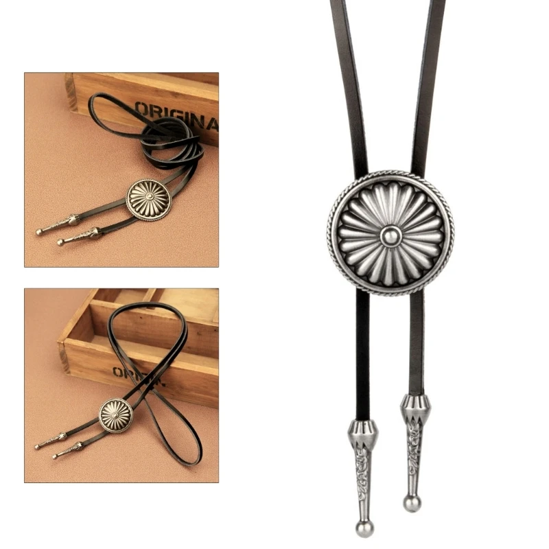 

Western Bolo Tie Vintage Round Bolo Tie Cowboy Tie Cowboy Bolo Tie Necklace Sweater Chain Cowboy Leather Necktie J78E