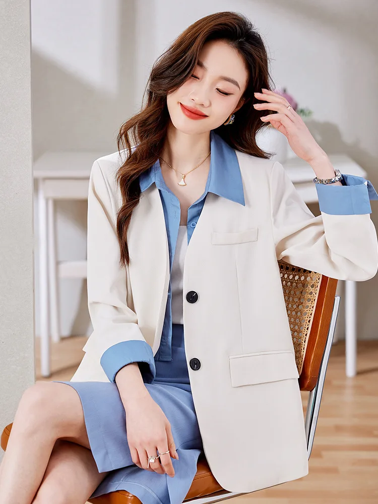 New High-end Luxury Long Sleeve Blazer Women Designer Fake Two Piece Jacket Office Ladies Spring Autumn Coats Casual