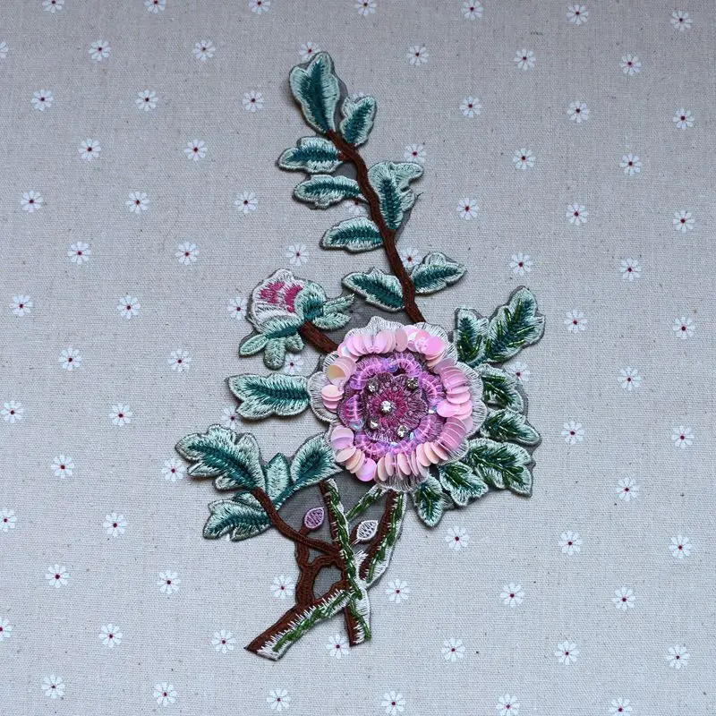 

Вышитая Цветочная вышивка блестками бусинами аппликация для шитья тканевая аппликация женское платье аксессуары