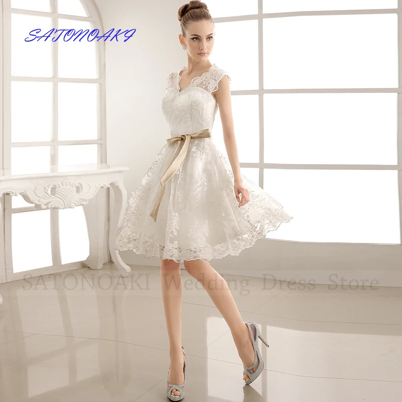 

Женское Короткое свадебное платье It's yiiya, Белое Кружевное Платье До Колена без рукавов, с V-образным вырезом и открытой спиной на лето 2019