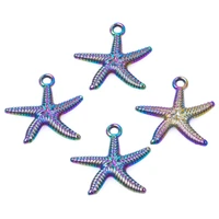 10pcs alloy starfish shape charms pendant accessory rainbow color for jewelry making necklace earring metal bulk wholesale