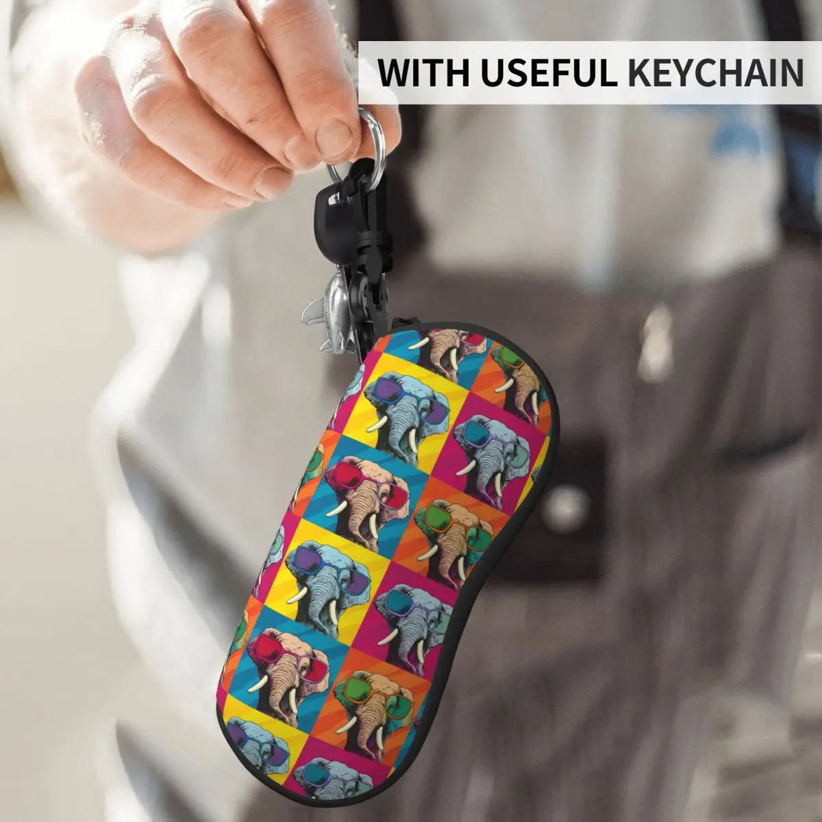 

Elephant Vertical Glasses Case Memes Style Pop Art Fashion Pocket Sunglasses Pouch Male Female Zip Eyewear Storage