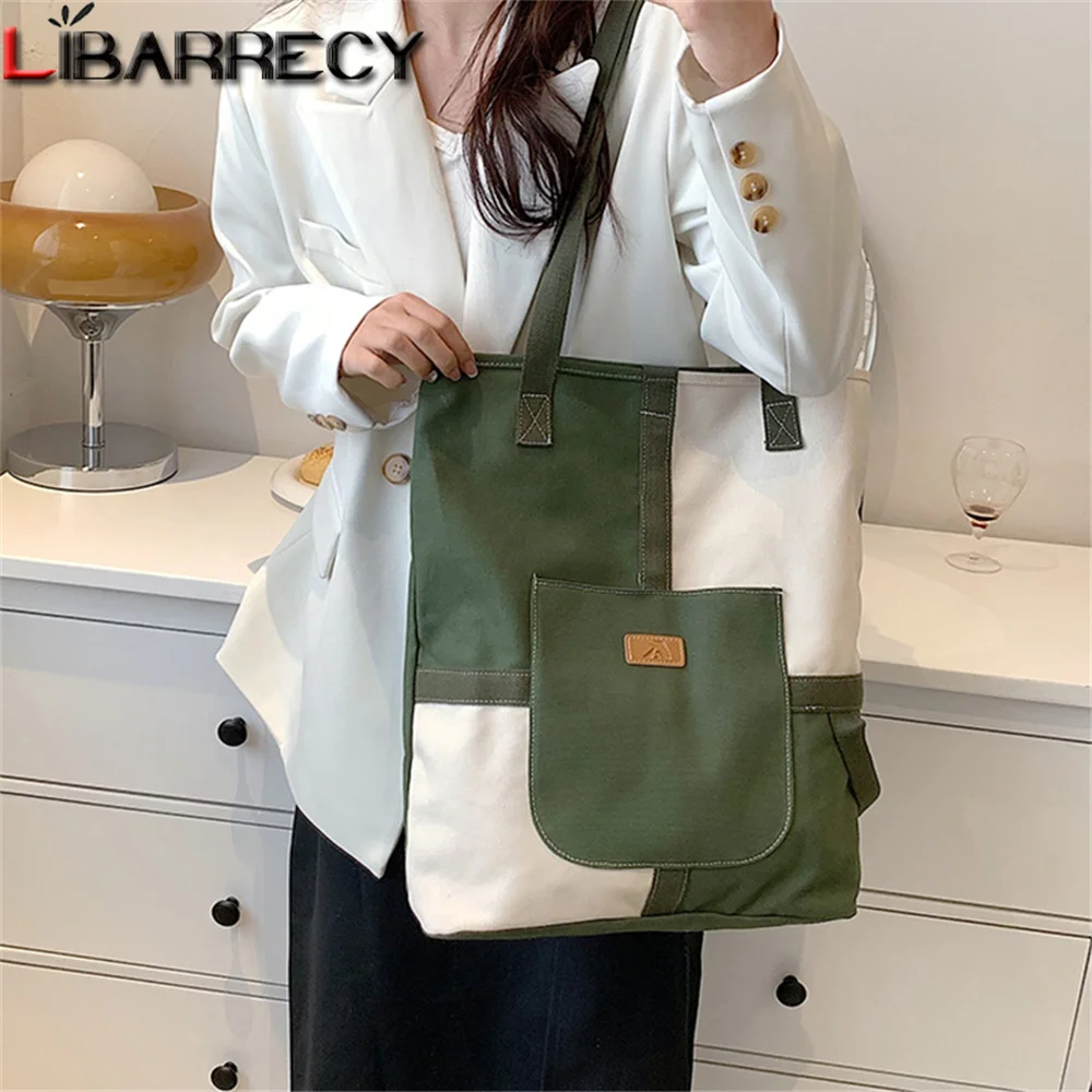 

Large Capacity High Quality Canvas Women's Handbag Fashion Panelled Design 2022 New Ladies Shoulder Bag Tote Bags Bolsa Feminina