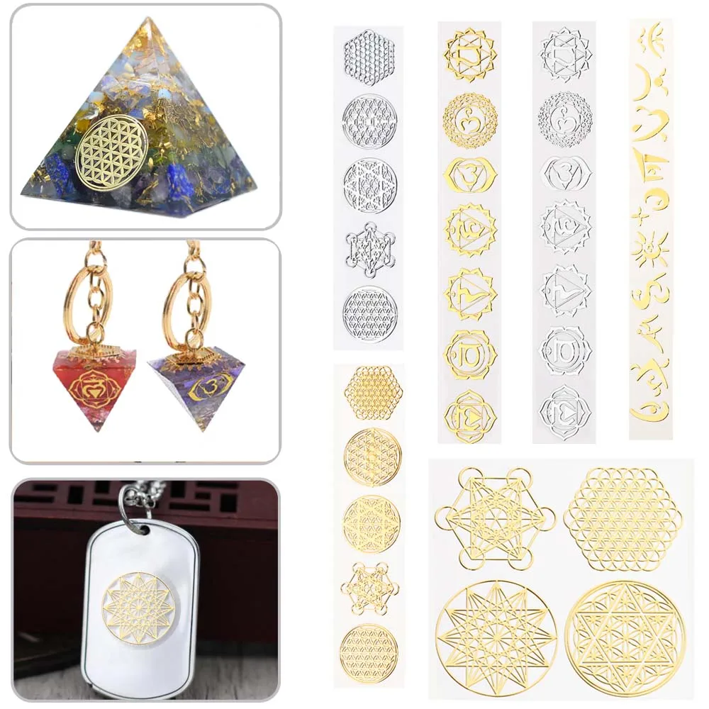 

Pendant Crafting Material Pyramid Energy Tower 7 Chakra Stickers Yoga Healing Life Tree Pattern Geometric Flower Decals