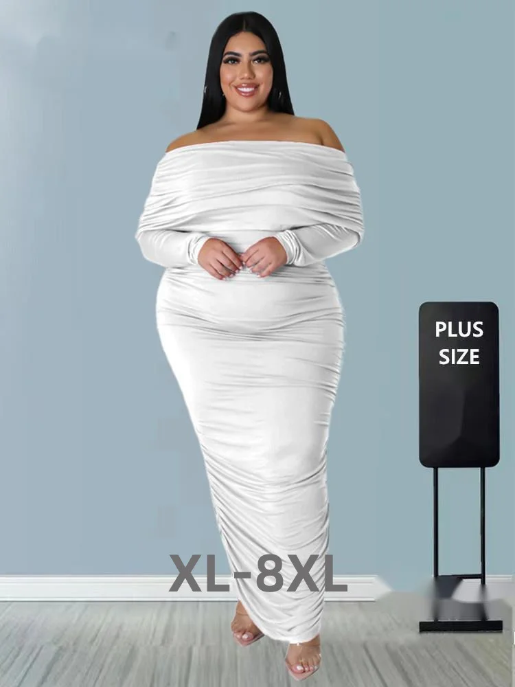 Plus Size Dresses for Women Off Shoulder Long Sleeve Sexy Elegant Draped Fashion Maxi Dress Fall Whole 3xl 4xl 5xl 6xl
