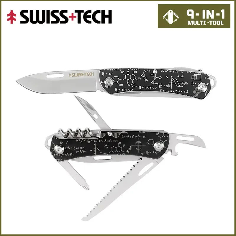 

SWISS TECH 9 в 1, карманный складной нож, многофункциональный инструмент, портативный ручной инструмент EDC, винный нож, принадлежности для пешего туризма, кемпинга