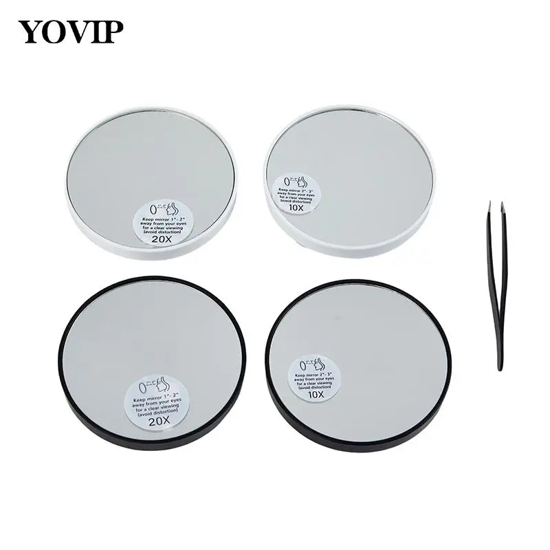 Portable Travel Makeup Mirror 10/20X Pocket With Tweezer Magnifying Mirror Round Suction Cup Compact Dorms