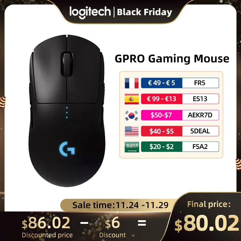 Logitech GPRO Wireless Gaming Mouse HERO LIGHTSPEED POWERPLAY 16000DPI Sensor Laser Gamer Wireless Mouse