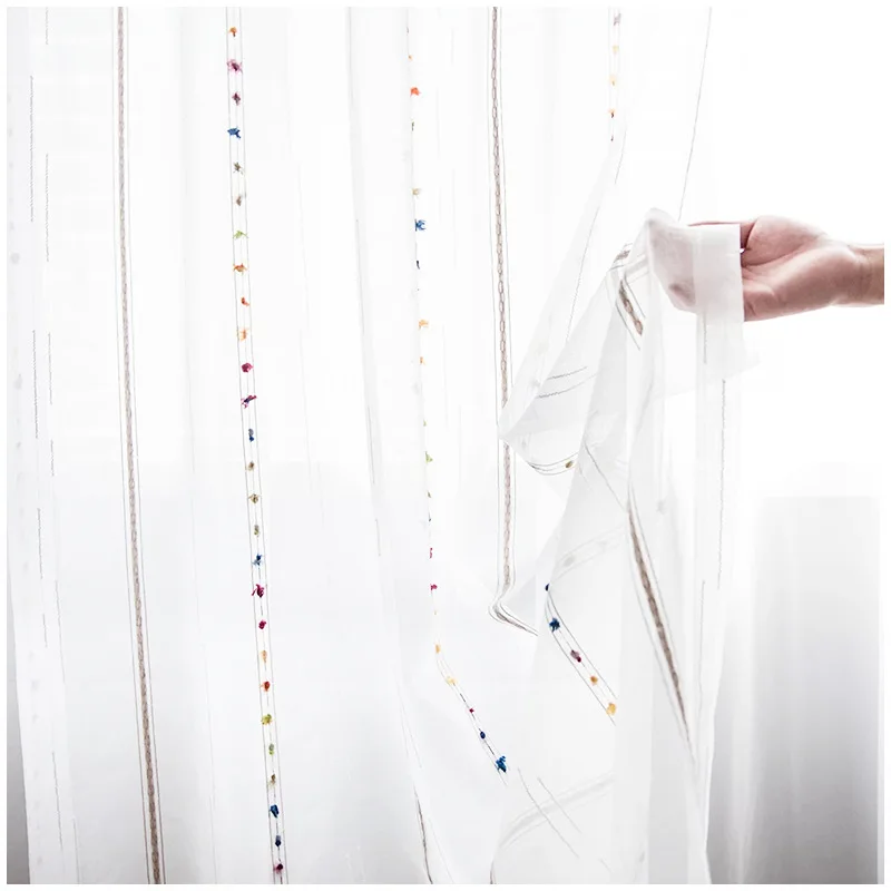 Цветная прозрачная занавеска в вертикальную полоску для гостиной спальни