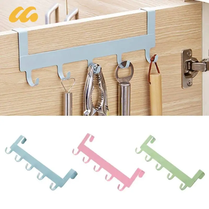 

5 Hooks Door Hooks Hook Over The Door Iron Rack Clothes Coat Hat Towel Hanger New Home Organizer Bathroom Kitchen Accessories