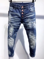 brand new d2 vintage patch paint splatter jeans dsquared2 ripped jeans buttons boyfriend gift distressed streetwear size 44 a337