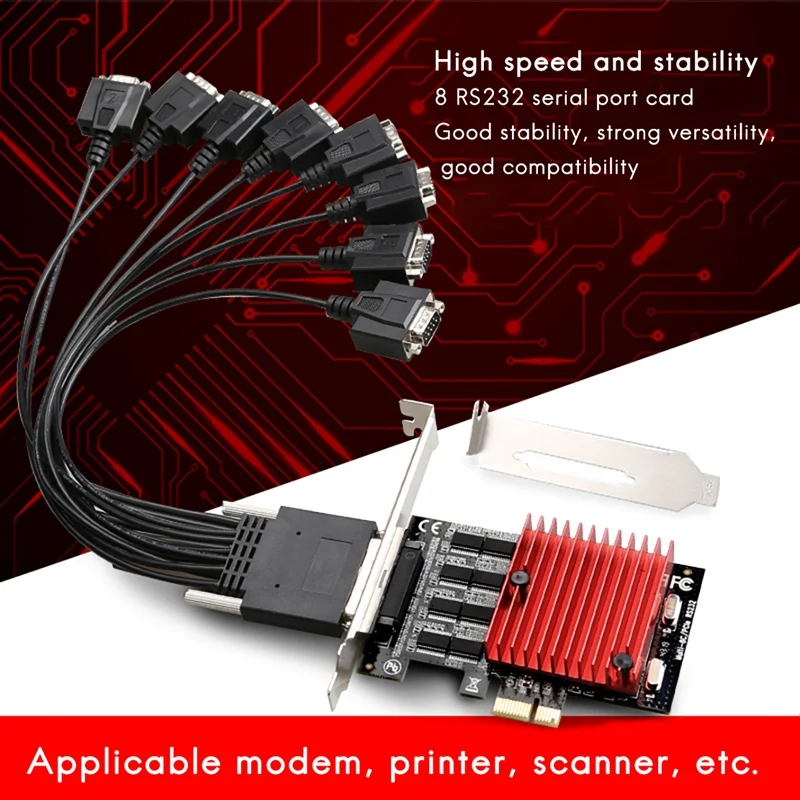 Плата расширения PCIE к 8-порту RS232 8-портовая серийная карта DB9 8-чипсет PCI-Express