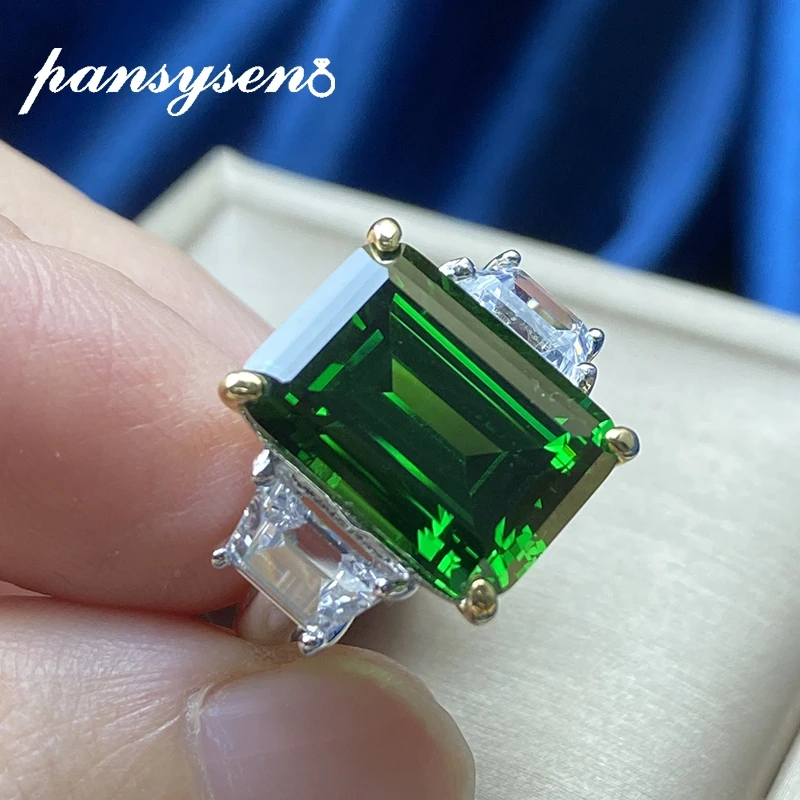 

PANSYSEN Vintage 100% Solid 925 Sterling Silver Emerald Simulated Moissanite Gemstone Rings for Women Men Anniversary Party Gift